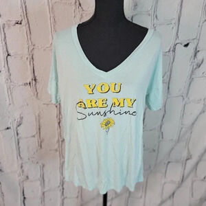 YOU Are My Sunshine Graphic Tshirt Light Blue Sunflower Boyfriend Fit Sz Women L
